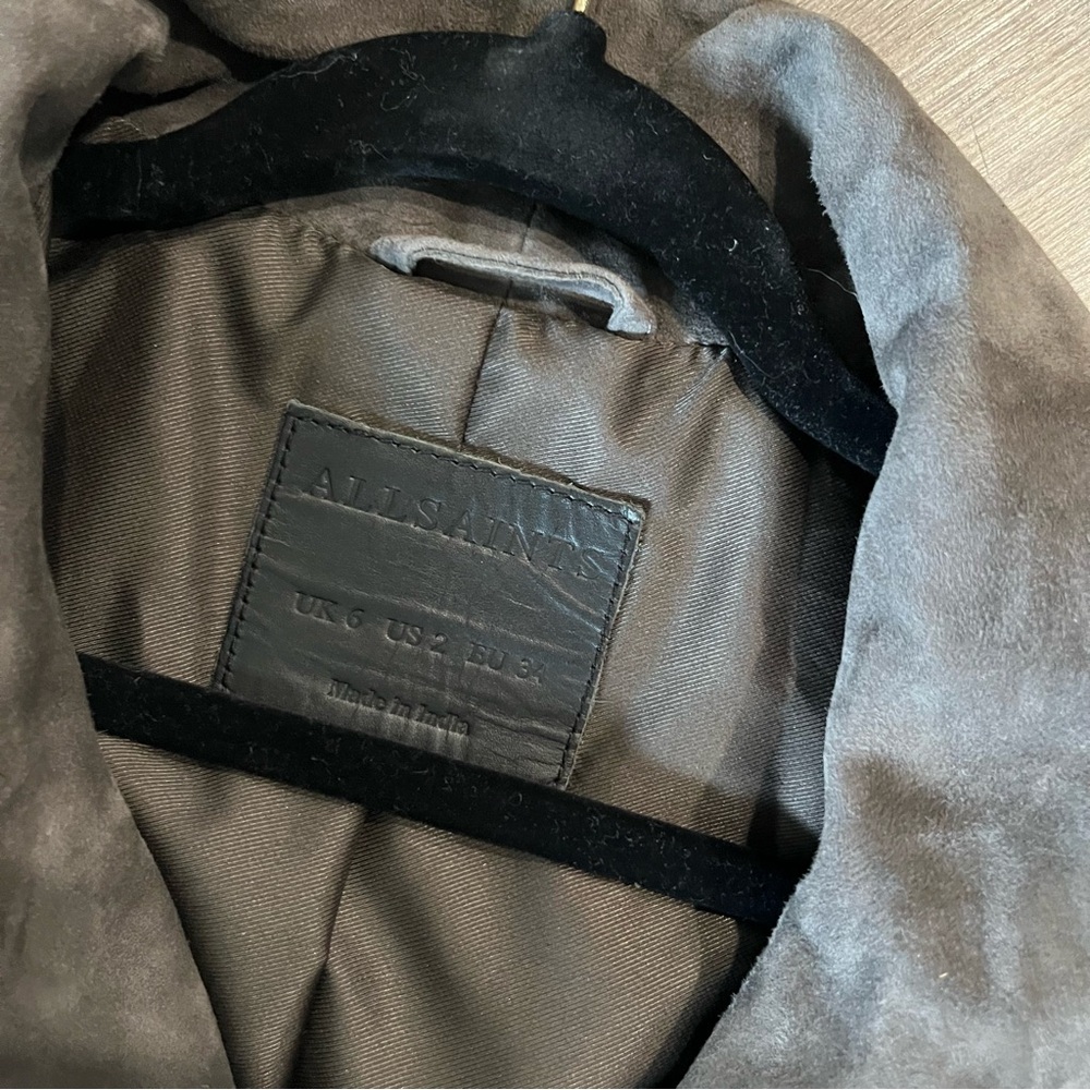 All saints Suede Ellis Leather Biker Jacket slate grey size 2 - Picture 9 of 11